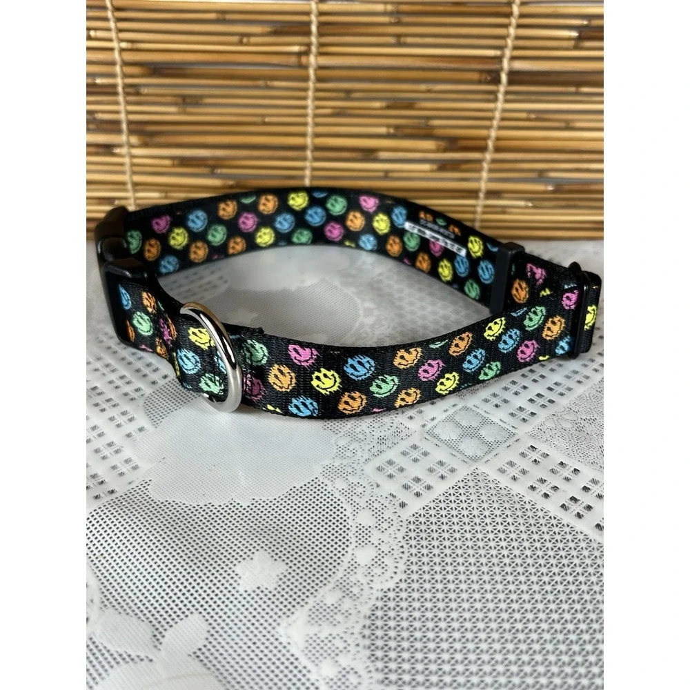 Buckle-down Dog Collar Smiley Faces Melted Mini Repeat Angle Black 15-26